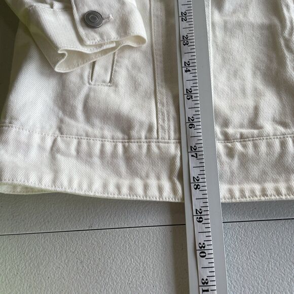 AVEC LES FILLES Oversized Denim Jean Jacket Off White Ruffled Feminine Sleeve M - Picture 13 of 16